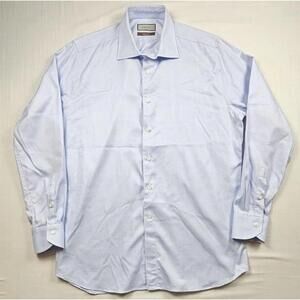 Canali Dress Shirt Blue Diagonal Striped Button Up Long Sleeve Mens 43-17 EUC